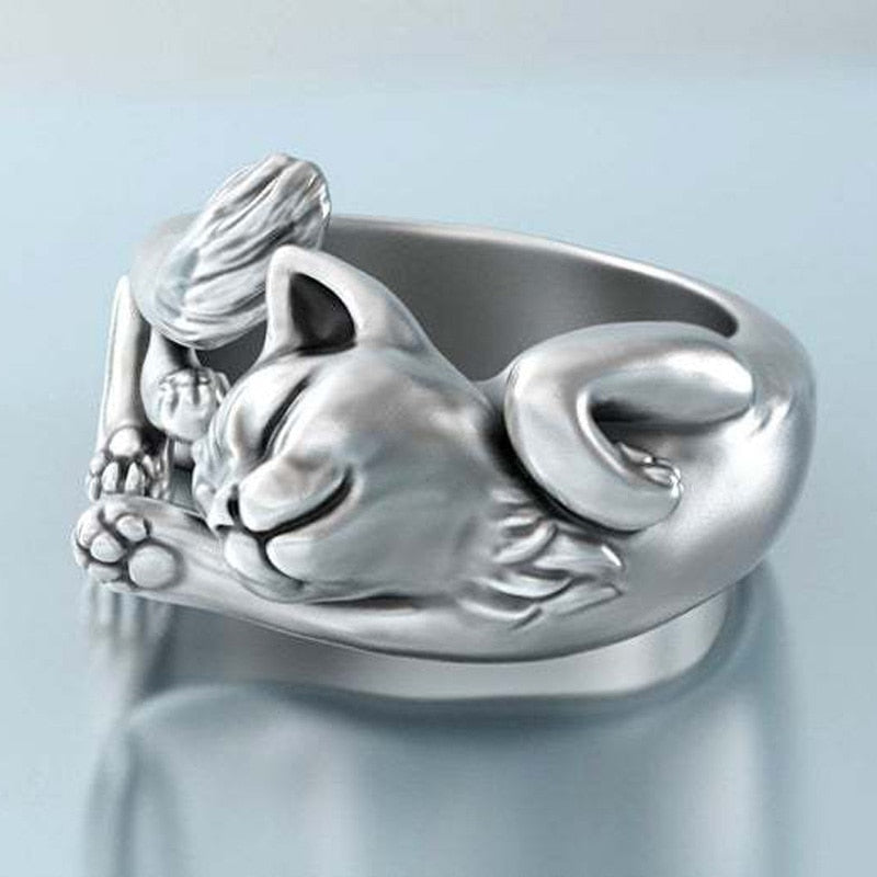 Vintage Cat Wrap Ring - cat rings