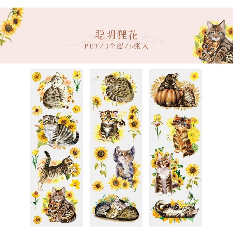 Waterproof Cat Stickers - Yellow
