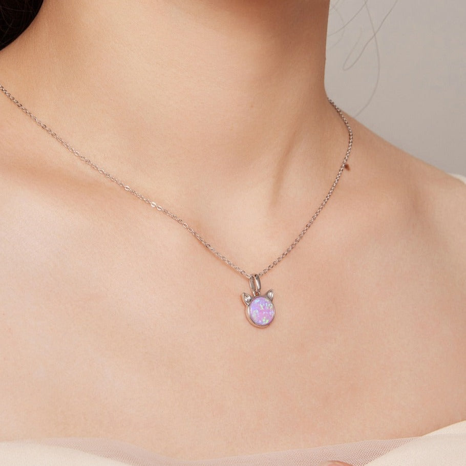 White Gold Cat Necklace - Cat necklace