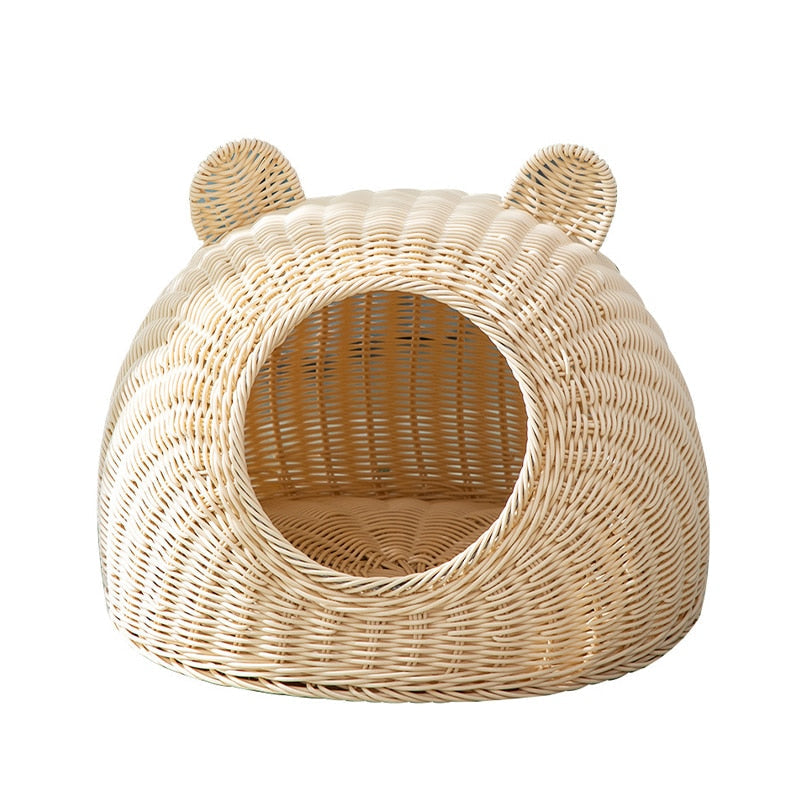Wicker Cat Bed - Beige / S