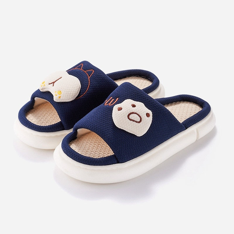 Womens Cat Slippers - Navy / 36-37(Fit 22.5-23cm) - Cat