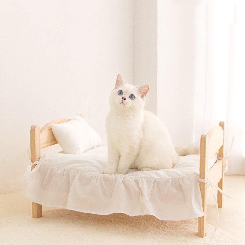 Wooden Cat Bed - White / 42x54x9cm