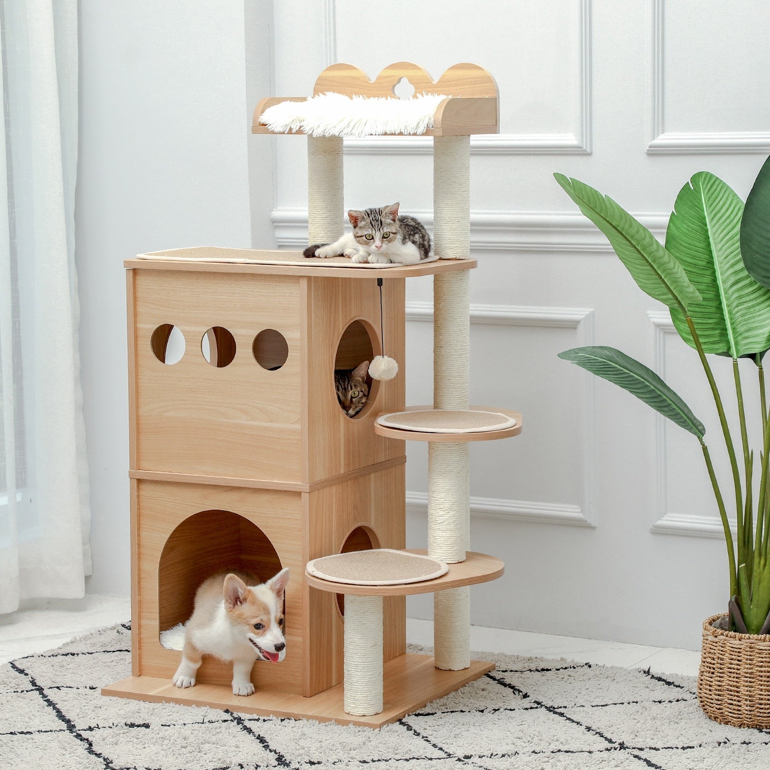 Wooden Cat Tree - Beige / United States