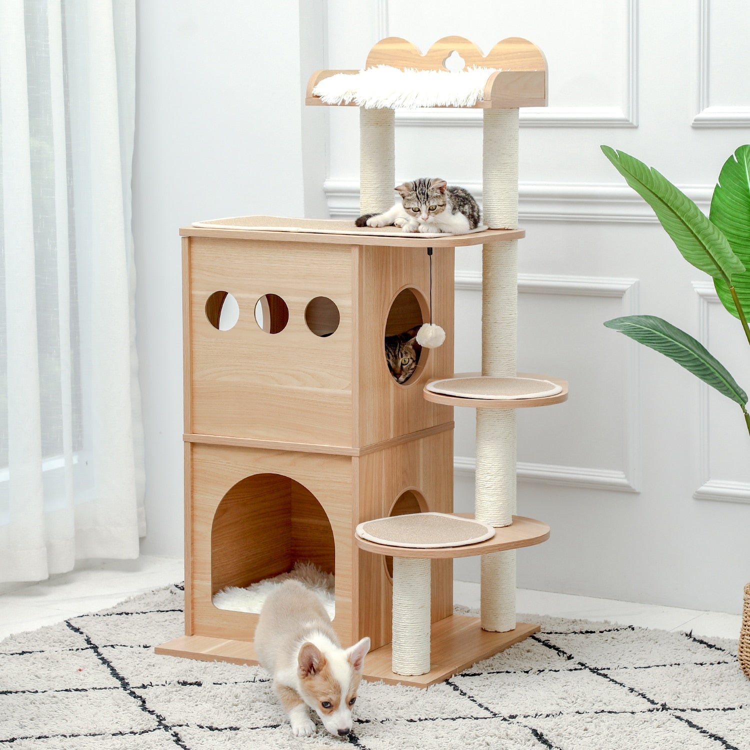 Wooden Cat Tree - Beige / United States