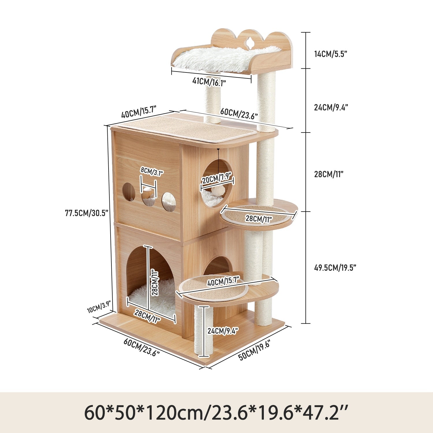 Wooden Cat Tree - Beige / United States