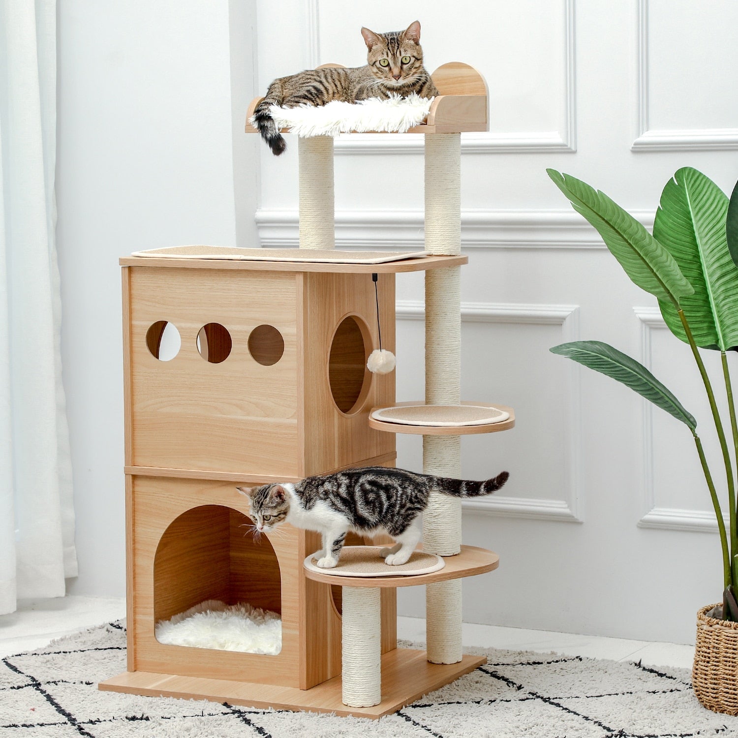 Wooden Cat Tree - Beige / United States