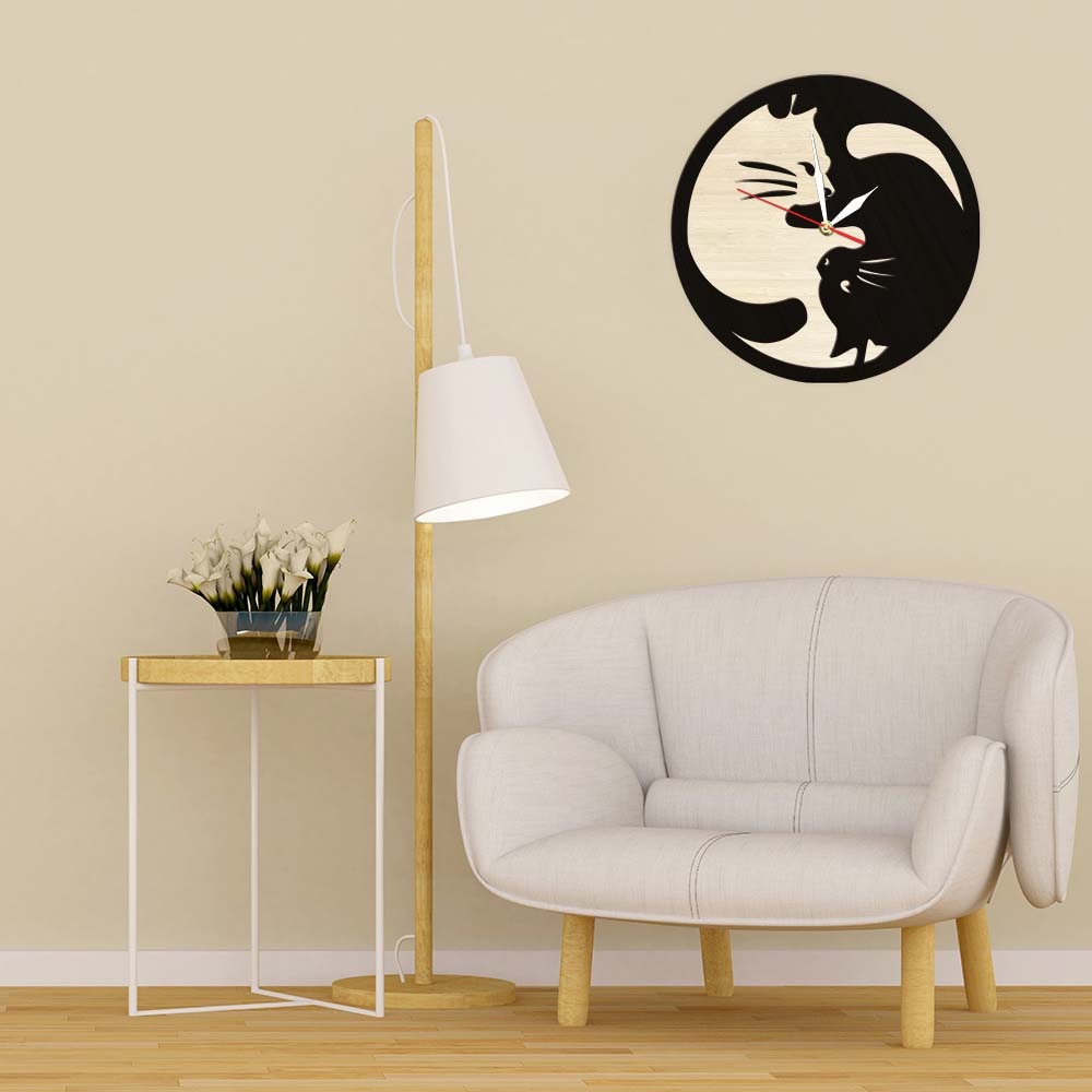 Yin Yang Cat Clock