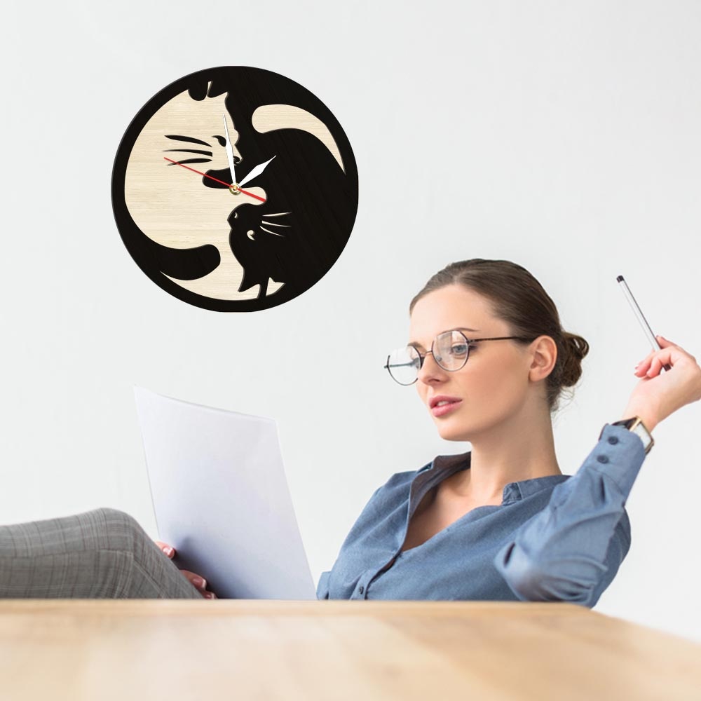Yin Yang Cat Clock