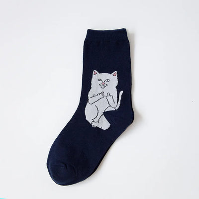Funny Space Cat Socks, Alien and Planet Jacquard Crew Socks