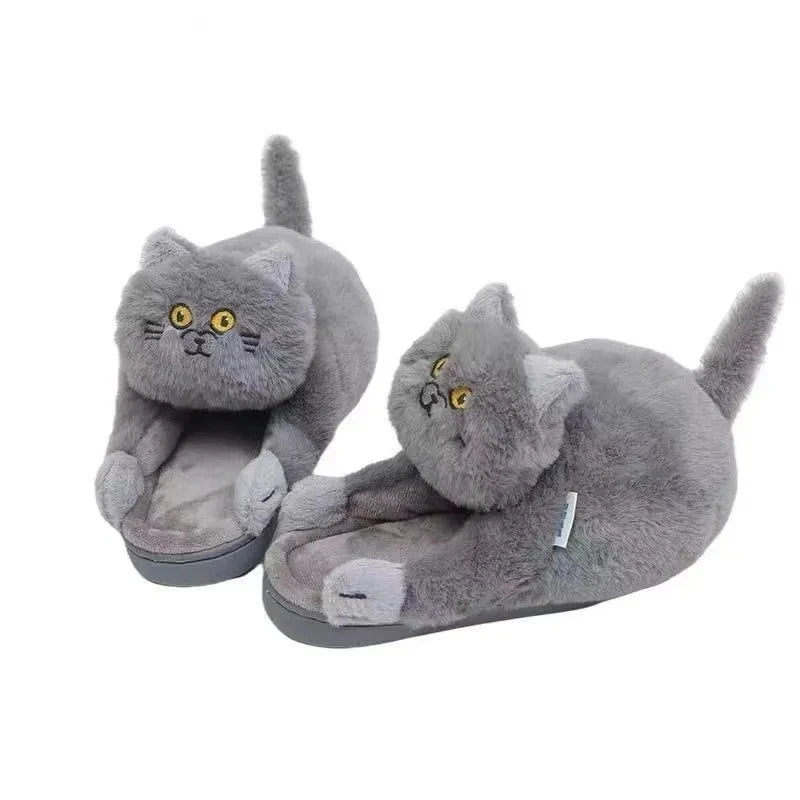 Hug Cat Slippers for Women, Cute Plush Winter House Shoes