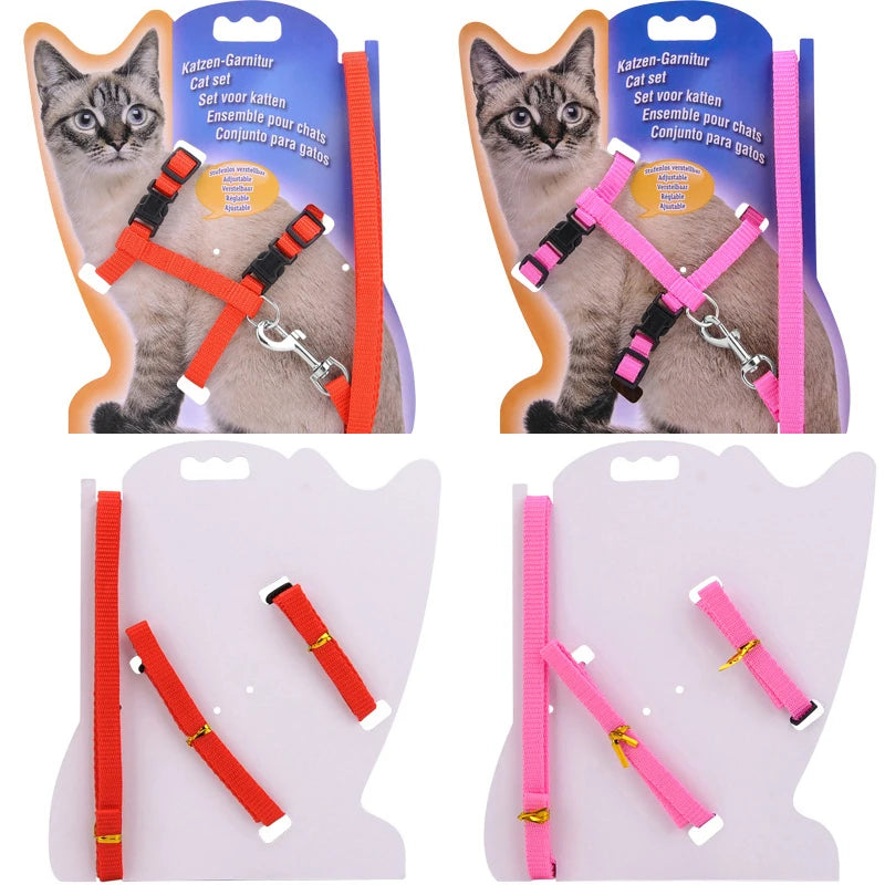Adjustable Nylon Cat Harness and Leash Set in 5 Colors, Kitten and Small Cat Size