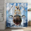 Funny Cat Riding a T-Rex Shower Curtain, Japanese Wave Decor