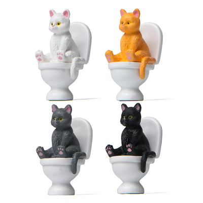 Cat on Toilet Figurine, Funny Mini Bathroom Cat Ornament