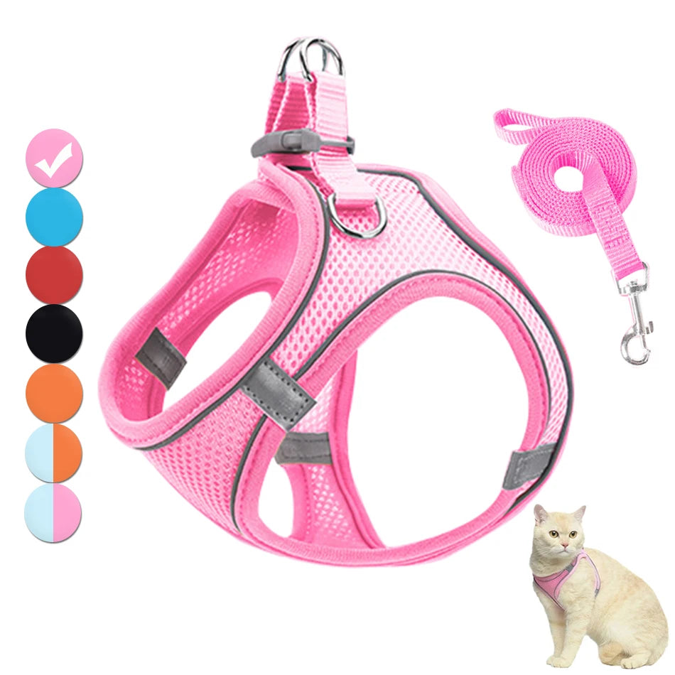 Step-In Cat Harness and Leash Set, Breathable Mesh Vest With Reflective Edges