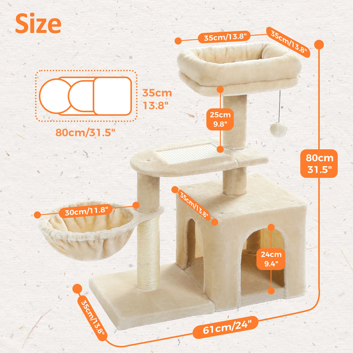 Small Cat Tree in 2 Styles: Hideout Tower or Scratching Stand