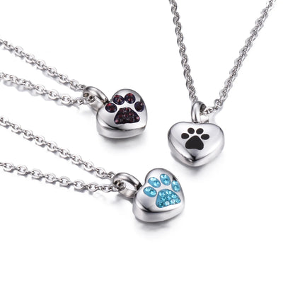 Heart Paw Print Pet Cremation Urn Necklace