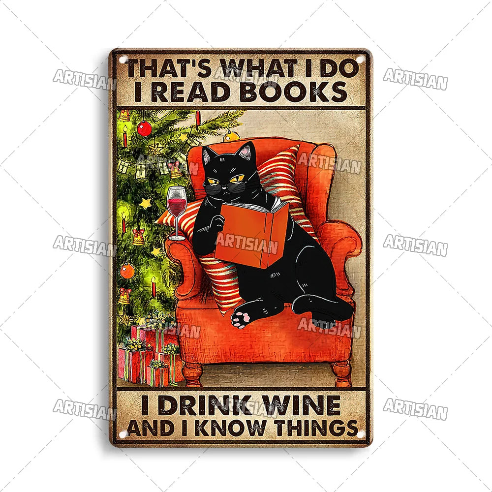 Black Cat Vintage Tin Plate, Horizontal Retro Wall Sign Gift