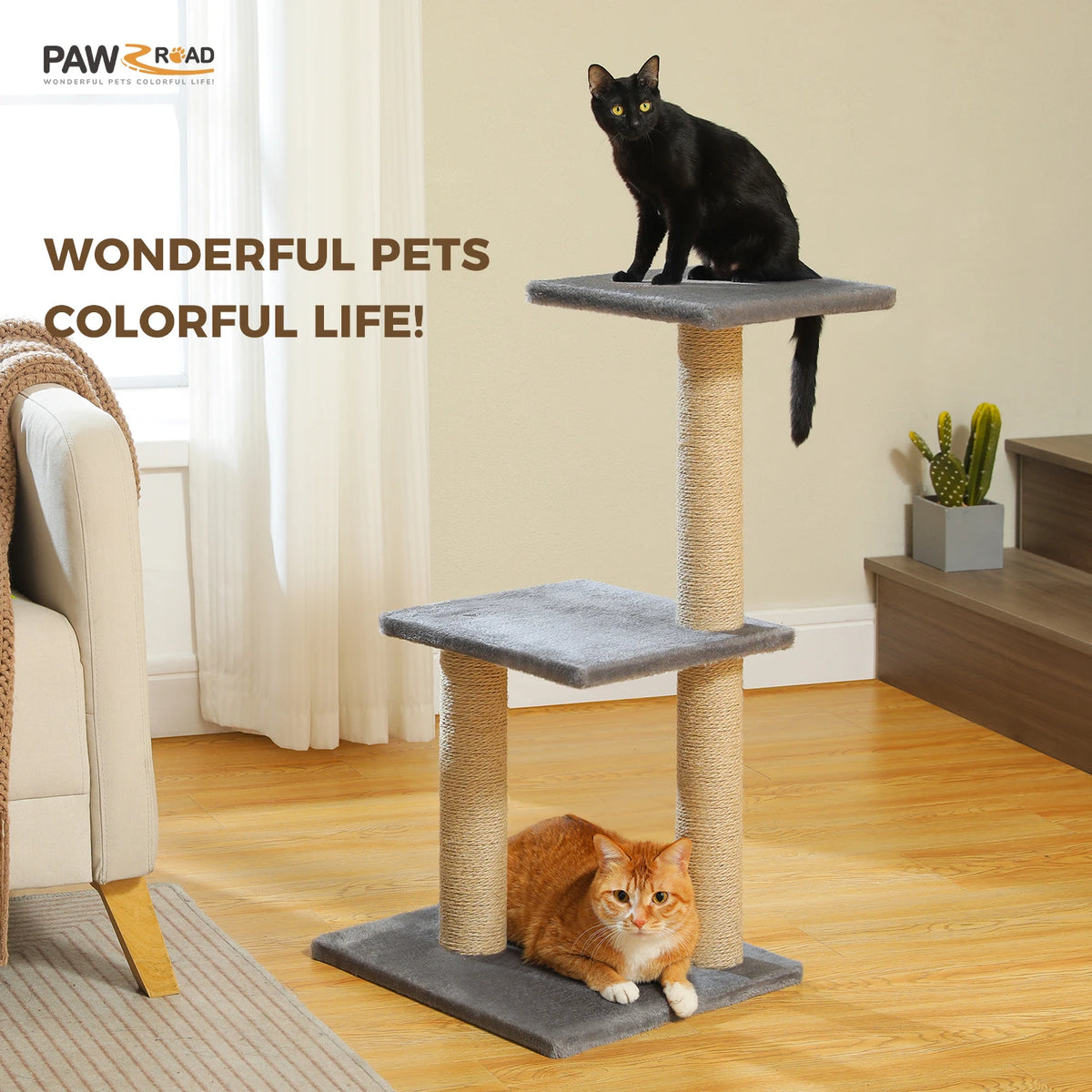 Small Cat Tree for Indoor Cats – 3-Tier Cat Tower with Scratching Posts, Cozy Hammock & Removable Top Perch