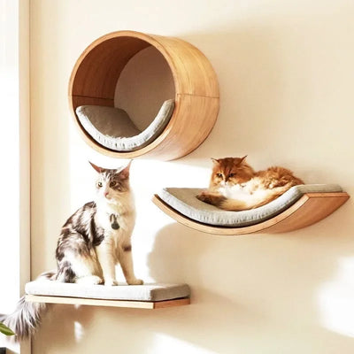 Wall-Mounted Cat House, Plush Wall Bed, Hammock and Floating Shelf, Mix and Match
