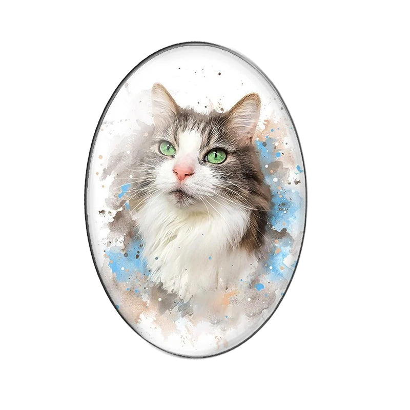 Persian Cat Glass Cabochons, 10 Pack Oval Photo Domes for DIY Jewelry