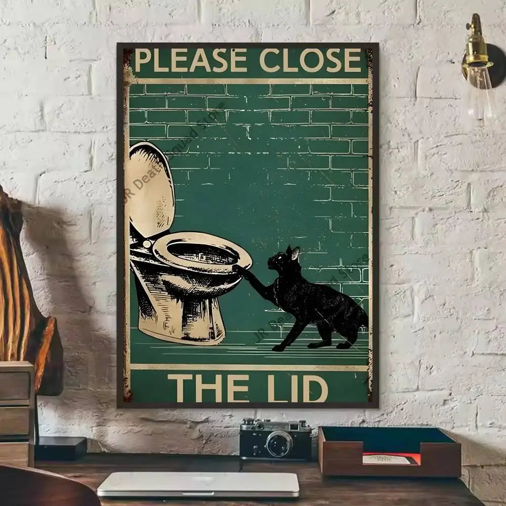 Self-Adhesive Black Cat Poster, Cute Peel and Stick Wall Art