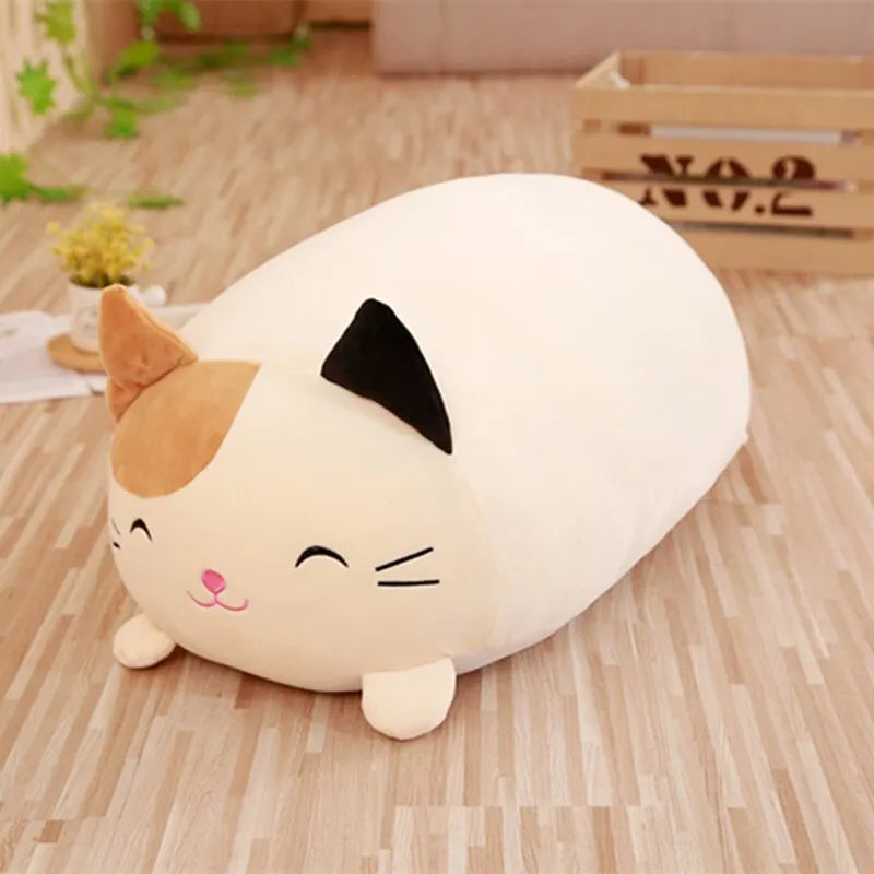 Squishy Cat Plush Pillow in 28 cm or 60 cm, Soft Calico Cat Cushion