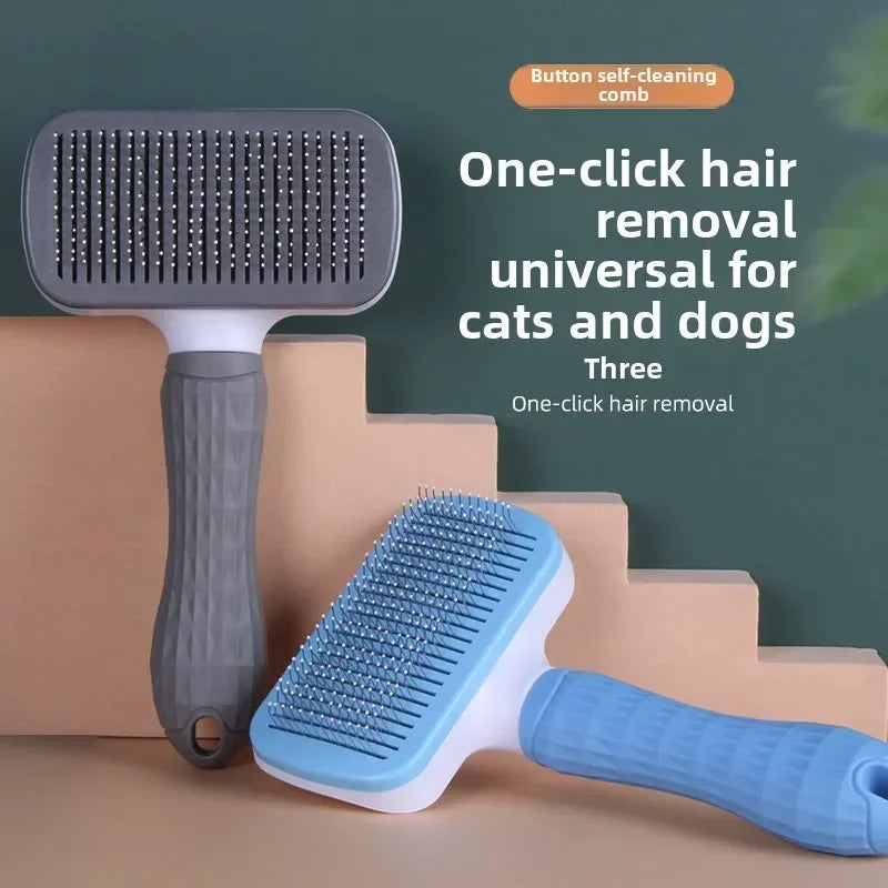 Self-Cleaning Oval Cat Brush, One-Button Fur Release, Pink, Blue or Gray