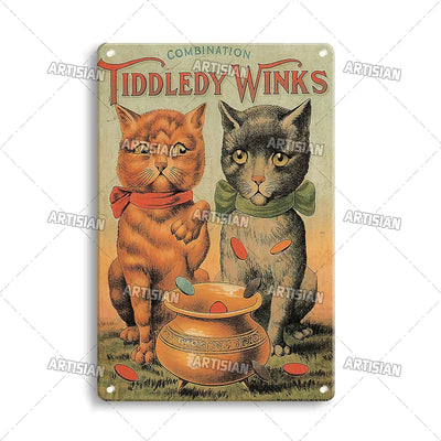 Black Cat Vintage Tin Plate, Horizontal Retro Wall Sign Gift