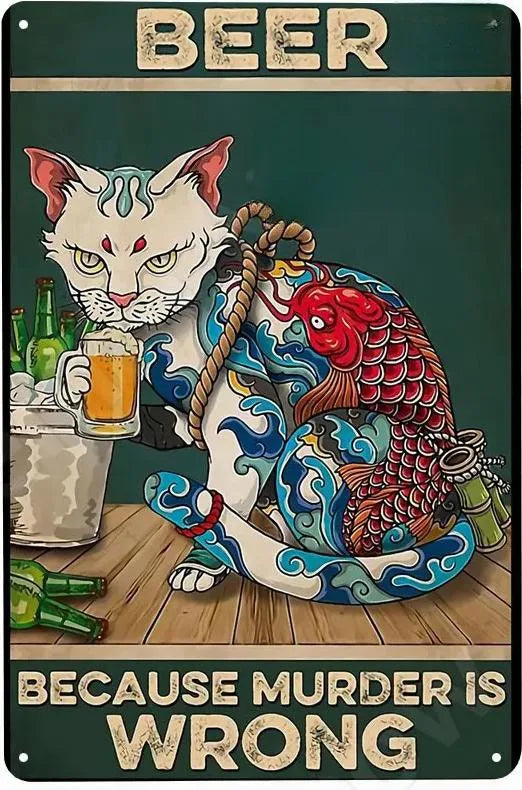 Cats and Wine Vintage Metal Sign, 8 x 12 Inch Bar Wall Decor