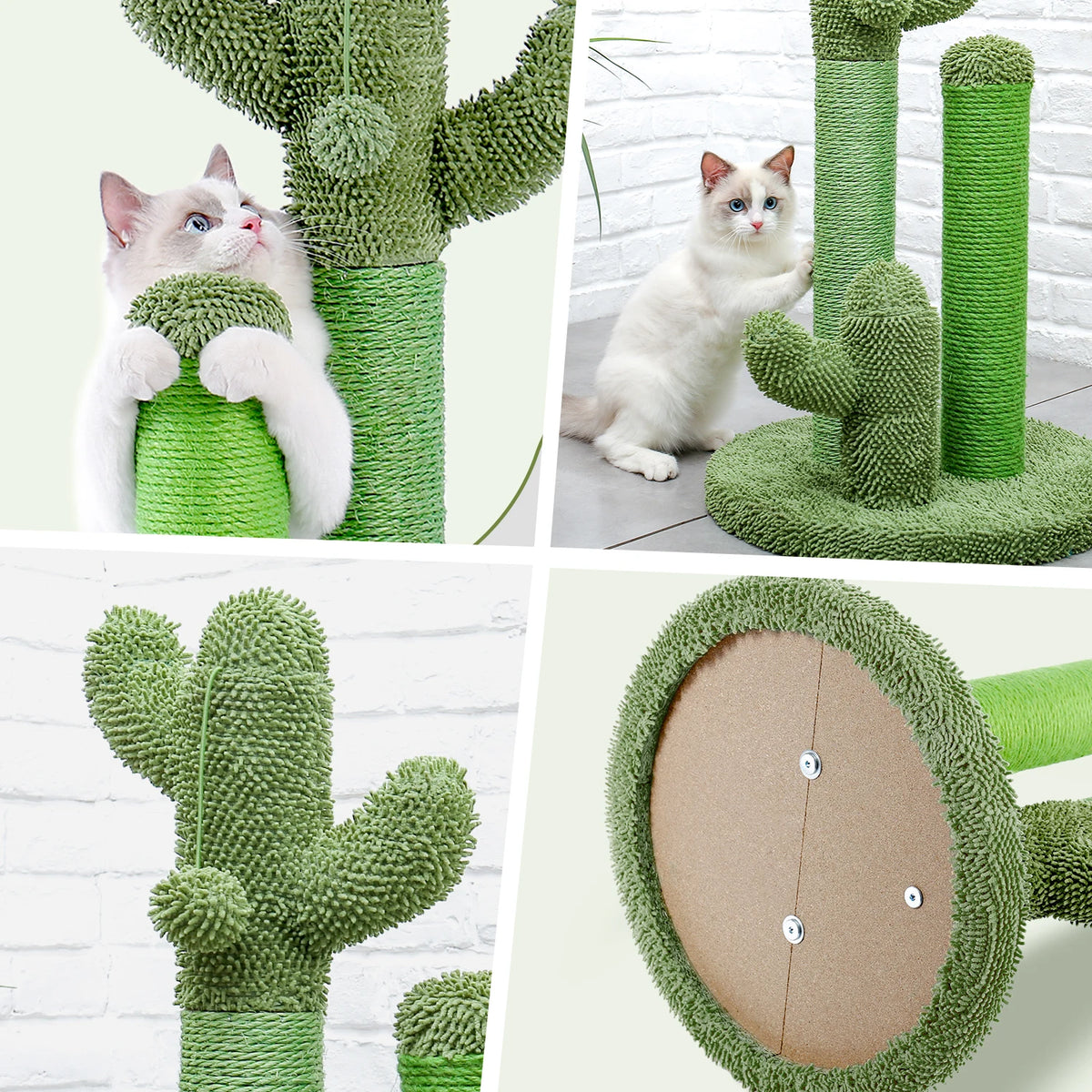 Cactus Cat Scratching Post with 3 Sisal Poles and Dangling Ball