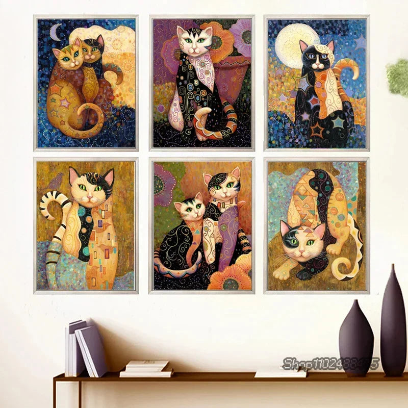 Gustav Klimt Style Cat Canvas Print, Decorative Cat Wall Art