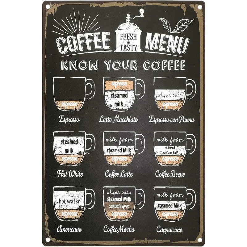 Coffee Cat Tin Sign, Retro Metal Kitchen and Cafe Wall Decor