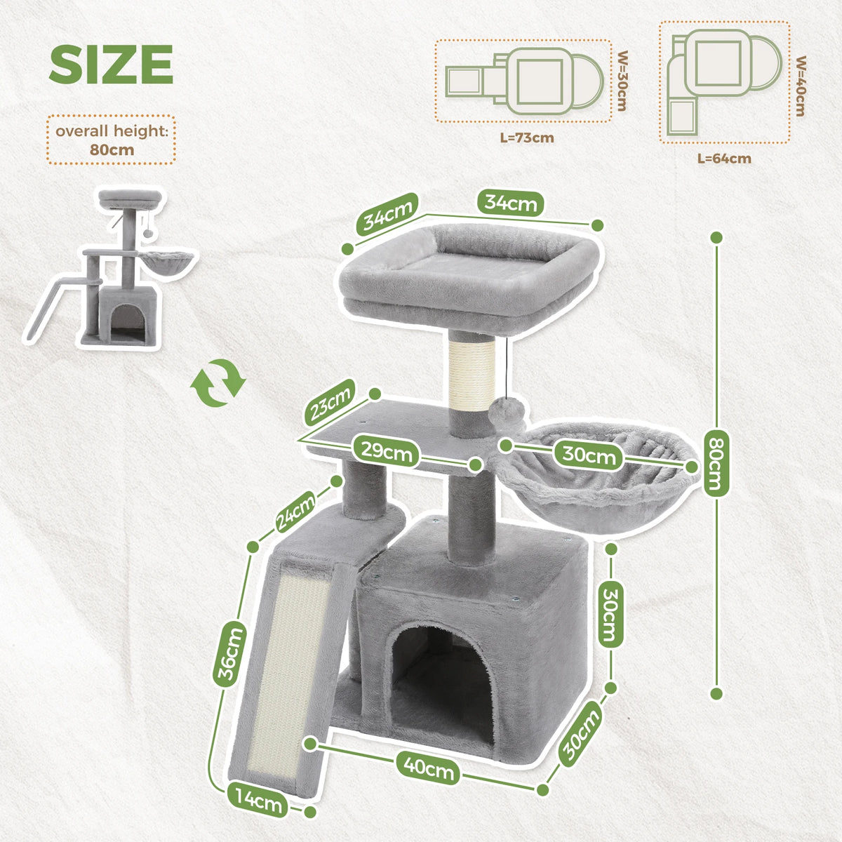 Small Cat Tree for Indoor Cats – 3-Tier Cat Tower with Scratching Posts, Cozy Hammock & Removable Top Perch