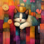 Geometric Cat Diamond Painting Kit, 5D Round Drill Wall Art