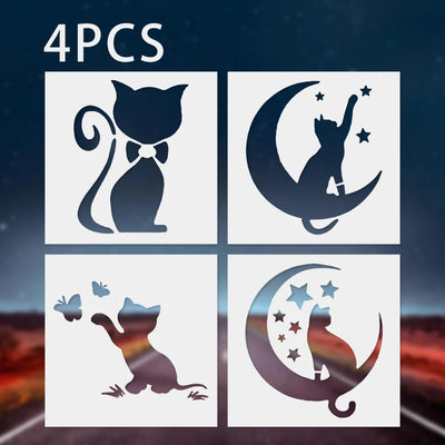 Cat Stencils for Painting, 4-Piece Reusable Cat Stencil Set