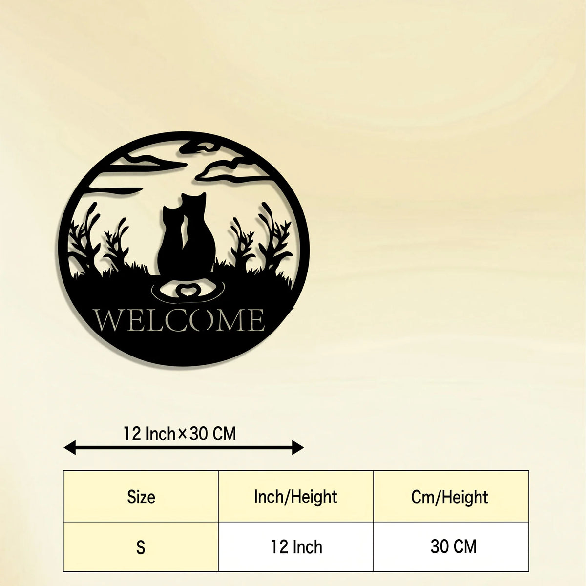 Two Cats Welcome Metal Sign, Black Cat Silhouette Wall Art