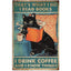Coffee Cat Tin Sign, Retro Metal Kitchen and Cafe Wall Decor