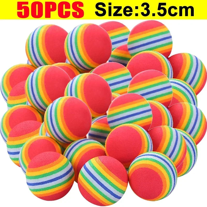 Rainbow Foam Cat Balls, Soft Lightweight Chase Toys in Packs of 10 to 100