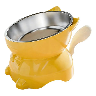 Cat-Shaped Raised Cat Bowl With Tilted Stainless Steel Dish, 6 Colors