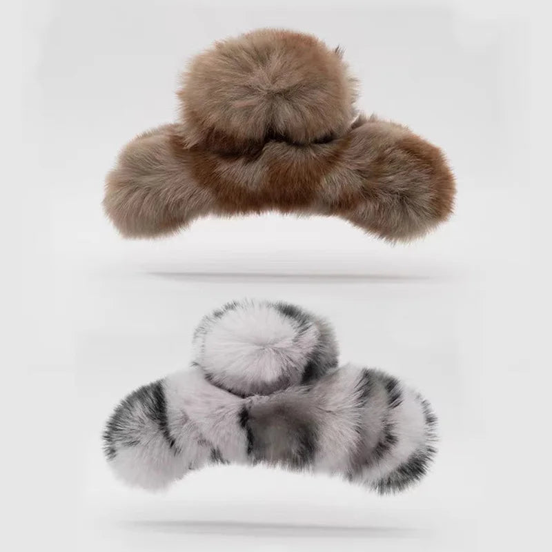 Large Plush Hair Claw Clip, Fuzzy Winter Hair Clip for Women