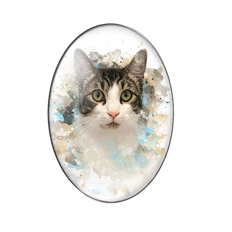 Persian Cat Glass Cabochons, 10 Pack Oval Photo Domes for DIY Jewelry