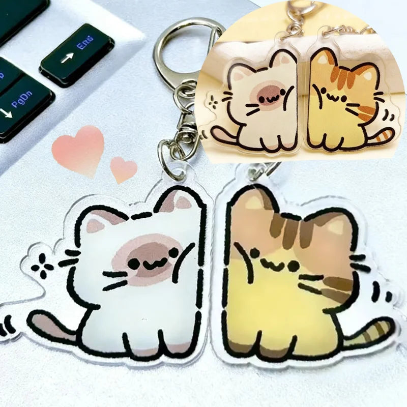 Peeking Cat Acrylic Keychain, Cute Doodle Kitty Bag Charm With Clasp