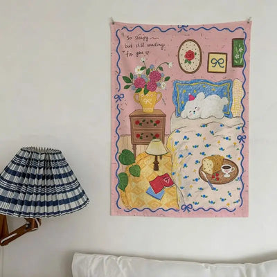 Cute Kitten Inspirational Tapestry for Bedroom Wall Decor