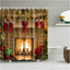 Christmas Shower Curtain with Snowman and Santa, Hooks Included