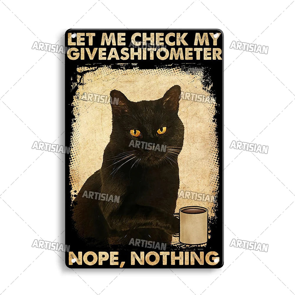 Black Cat Vintage Tin Plate, Horizontal Retro Wall Sign Gift