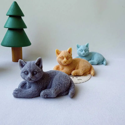 3D Kitten Silicone Mold for Candles, Soap, Resin and Plaster