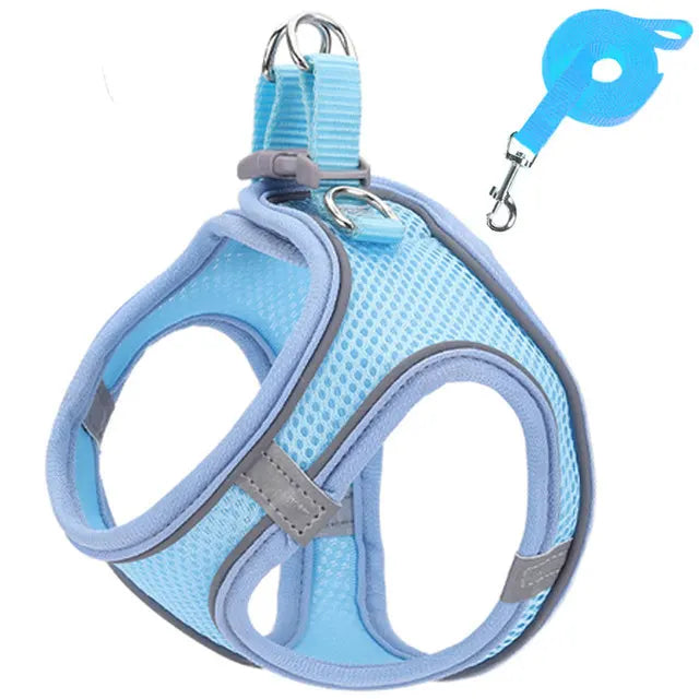 Step-In Cat Harness and Leash Set, Breathable Mesh Vest With Reflective Edges