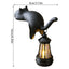 Black Cat Shelf Sitter With Lantern Light, Lounging Cat Night Lamp Decor