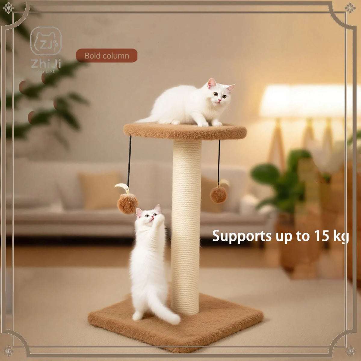 Basic Kitten Scratching Post With Top Perch and Two Hanging Ball Toys
