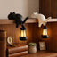 Black Cat Shelf Sitter With Lantern Light, Lounging Cat Night Lamp Decor